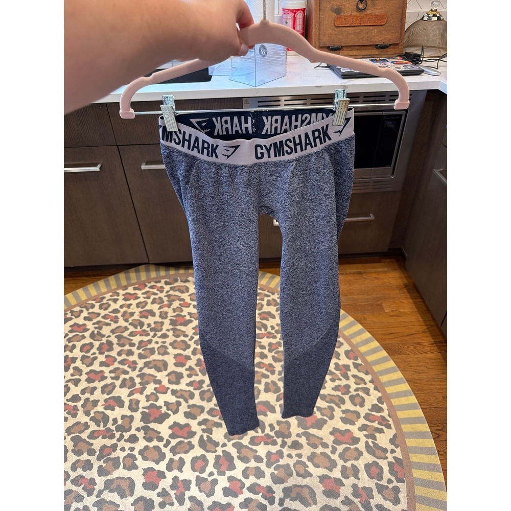 Gymshark Flex Women's small Low Rise Gray Teal Pull On Leggings Logo Waistband s